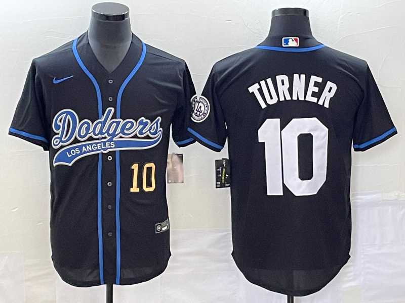 Men%27s Los Angeles Dodgers #10 Justin Turner Number Black With Patch Cool Base Stitched Baseball Jersey->los angeles dodgers->MLB Jersey